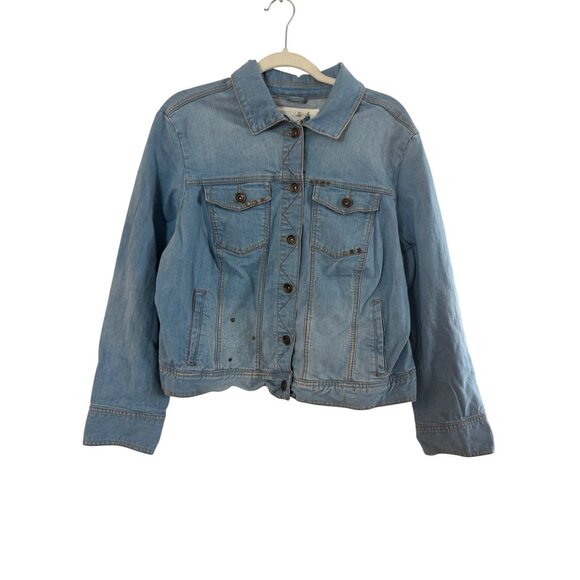 Avenue Jeans Light Wash Embroidered Rose Denim Jacket Size 14/16 Juniors Stretch - Picture 3 of 9